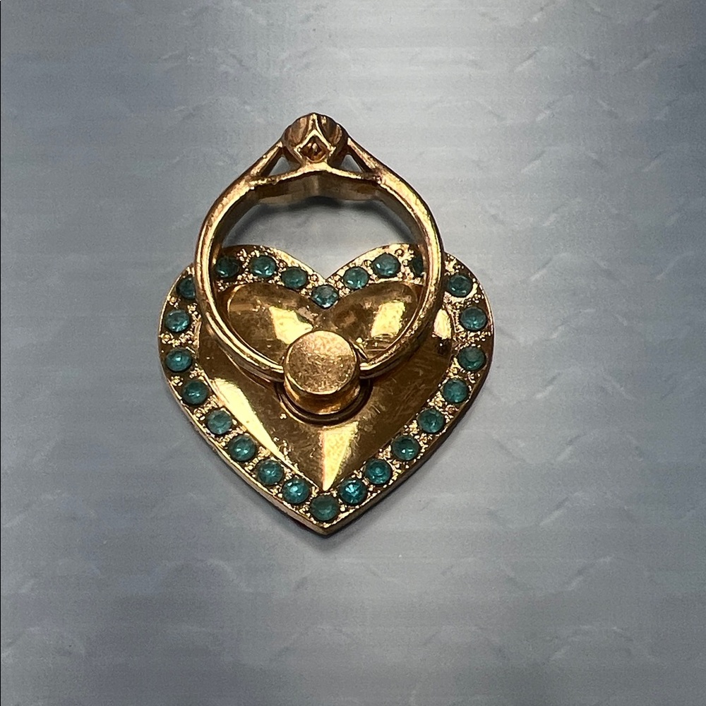 Gold and Turquoise Heart Phone Ring Holder